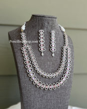 Load image into Gallery viewer, Silver Two Layered American Diamond cz Necklace set

