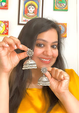 Load image into Gallery viewer, German Silver Cutwork Jhumka Earrings
