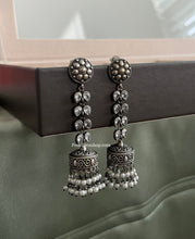 Load image into Gallery viewer, German Silver Long Stone Layered Jhumka Earrings
