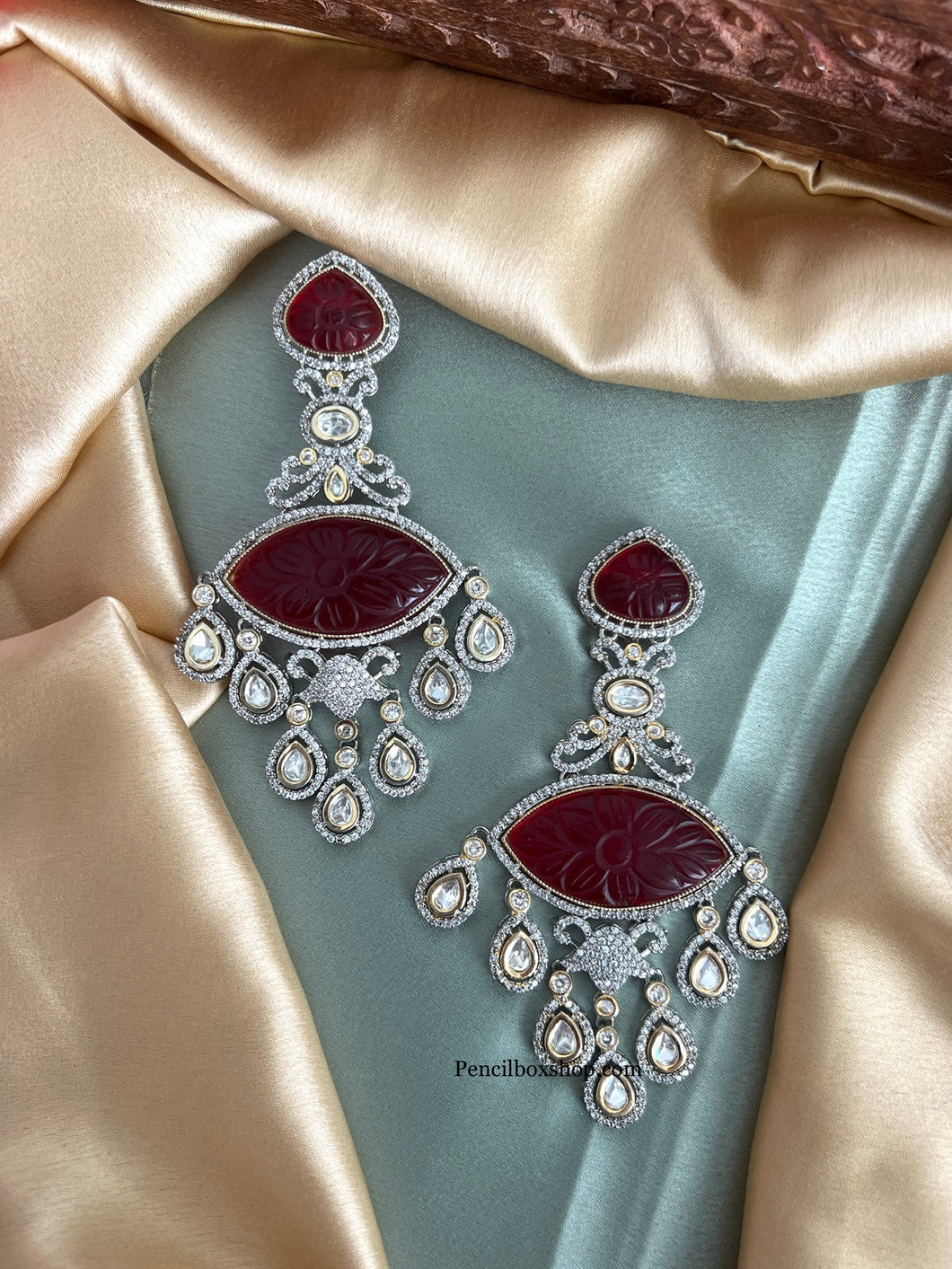 American Diamond Carved Designer Drop Cz Earrings