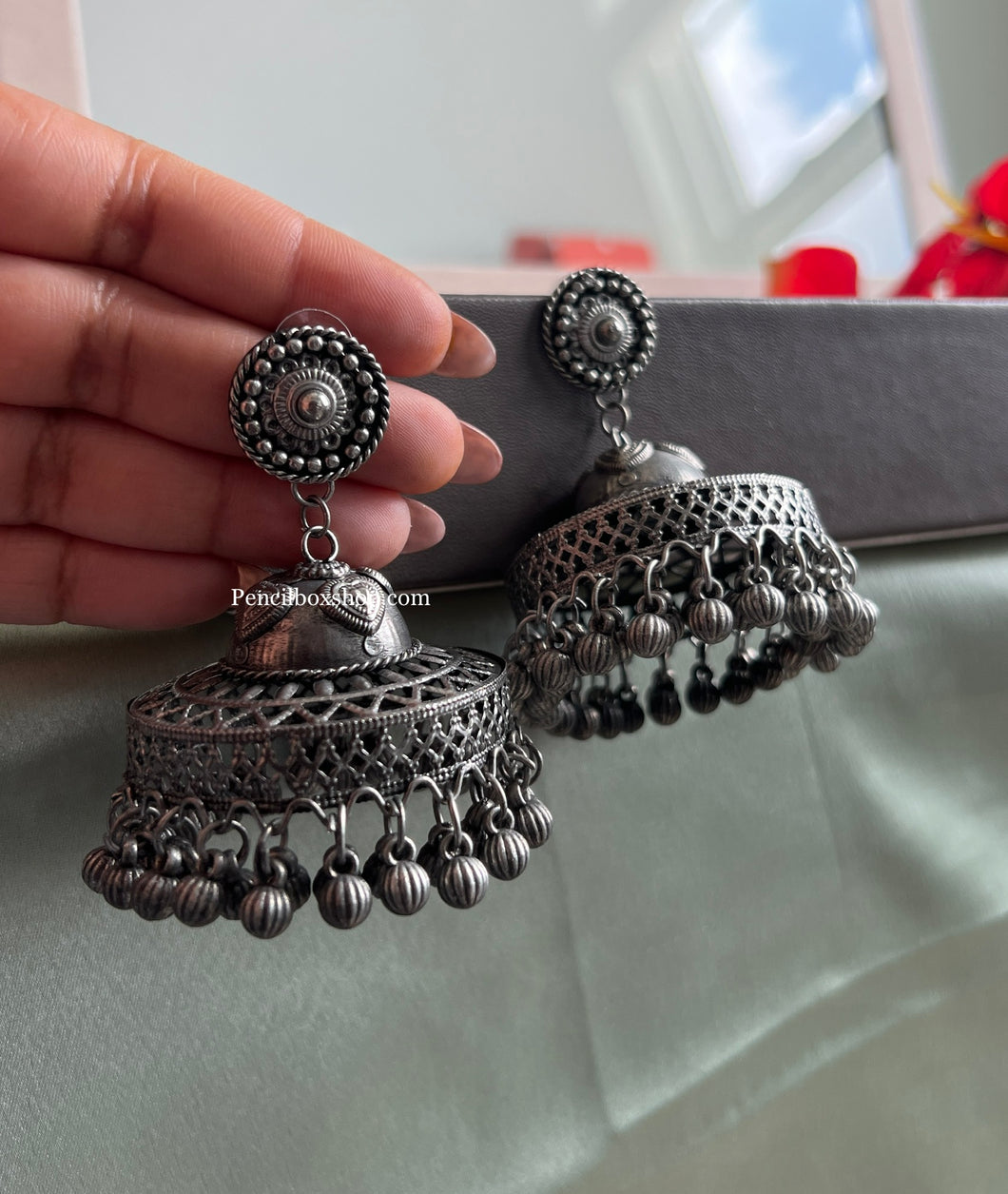 Afghani Big Dangling Silver Jhumka Earrings