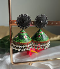 Load image into Gallery viewer, German silver Painted Pearl Jhumka Earrings
