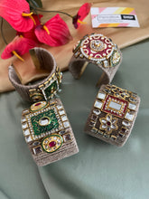 Load image into Gallery viewer, Jute Kundan Meenakari stone gold finish cuff Kada Adjustable
