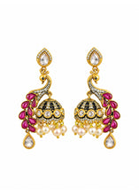 Load image into Gallery viewer, Gold Plated Peacock Jhumka Earrings - Ruby
