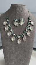 Load and play video in Gallery viewer, Maya Blue Uncut Kundan American diamond pearl Necklace set

