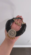 Load and play video in Gallery viewer, Vani Black Hydro Beads Cz Golden Big Pendant Necklace set
