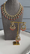 Load and play video in Gallery viewer, Radhs Light orange Kundan Polki Necklace Set with Maangtikka
