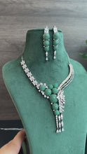 Load and play video in Gallery viewer, Emerald Green Invisible American Diamond Designer Dua tone  Necklace set
