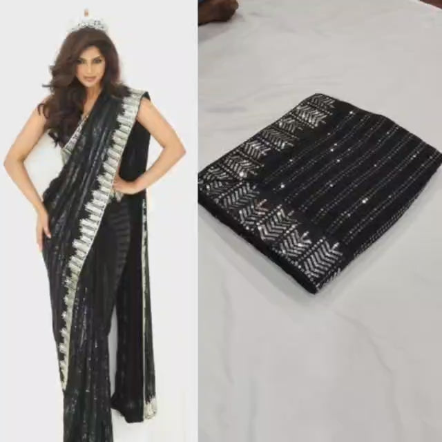 HARNAAZ Black Bollywood saree inspired  Sequins Saree women clothing