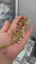 Load and play video in Gallery viewer, Peacock cz Kemp Stone Choker temple ethnic Necklace set
