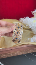 Load and play video in Gallery viewer, Blue Ivory Meenakari tayani 22k gold plated Board Statement kada bangle
