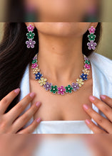 Load image into Gallery viewer, Multi-Color Solitaire Rainbow Flower Necklace Set
