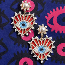Load image into Gallery viewer, Valentine Heart shape Evil eye Red stone earrings for women IDW
