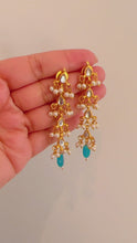 Load and play video in Gallery viewer, Kundan back Meenakari long Dangling Pearl Hanging earrings
