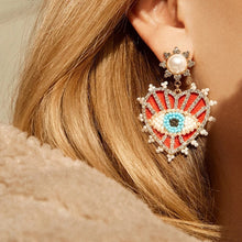 Load image into Gallery viewer, Valentine Heart shape Evil eye Red stone earrings for women IDW
