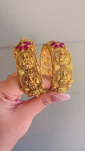 Load and play video in Gallery viewer, Lakshmi Ji temple Pair of bangle with ruby Flower openable bangle set for women
