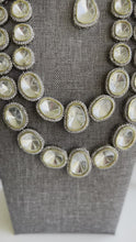 Load and play video in Gallery viewer, Premium Quality Maharani Uncut Polki kundan Silver Foiled Two layer Necklace set

