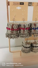 Load and play video in Gallery viewer, Indian Big Jhumkas with hanging ghunghroo Oxidised Earrings
