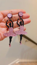 Load and play video in Gallery viewer, [NEW]Pink Black Acrylic Ballet girl dancing earrings IDW
