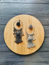 Load image into Gallery viewer, Long round oxidised jhumki with ghungroos
