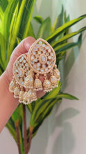 Load and play video in Gallery viewer, Golden Based Pearl Mirror Medium Jhumka Earrings
