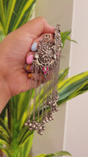 Load and play video in Gallery viewer, 92.5 Silver Coated Pink pachi kundan Tassel Long Dangling Earrings
