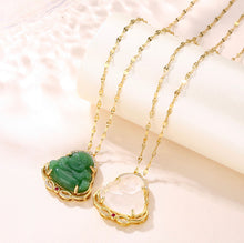 Load image into Gallery viewer, 18k gold plated Stainless steel Golden Rhinestone Brass laughing Buddha Pendant necklace with long chain IDW
