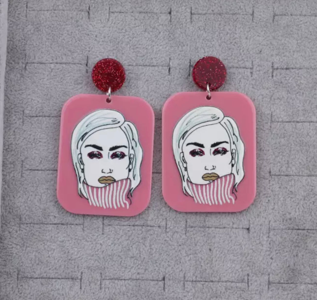 Pink Shiny Abstract Women Unique Acrylic Earrings IDW