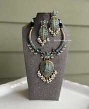 Load image into Gallery viewer, German silver Lookalike Dual tone Peacock Lotus Hasli Necklace set
