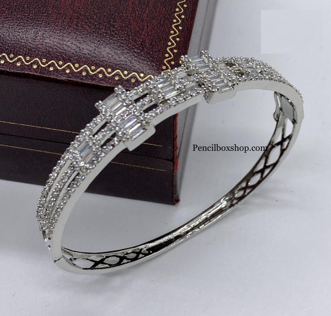 American Diamond White Rodium Stone Openable Bracelet for women
