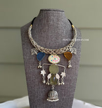 Load image into Gallery viewer, Contemporary Silver multicolor Natural Stone Hasli Jhumka Necklace

