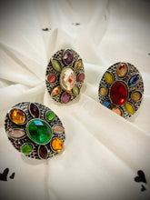 Load image into Gallery viewer, Crystal Stone big Multicolor Statement Ring adjustable IDW
