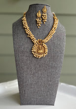 Load image into Gallery viewer, Lakshmi ji Temple Simple Pearl Golden Ruby Necklace set
