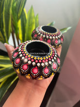 Load image into Gallery viewer, Set of 2 Handmade Pink Mandala work Candle Holder
