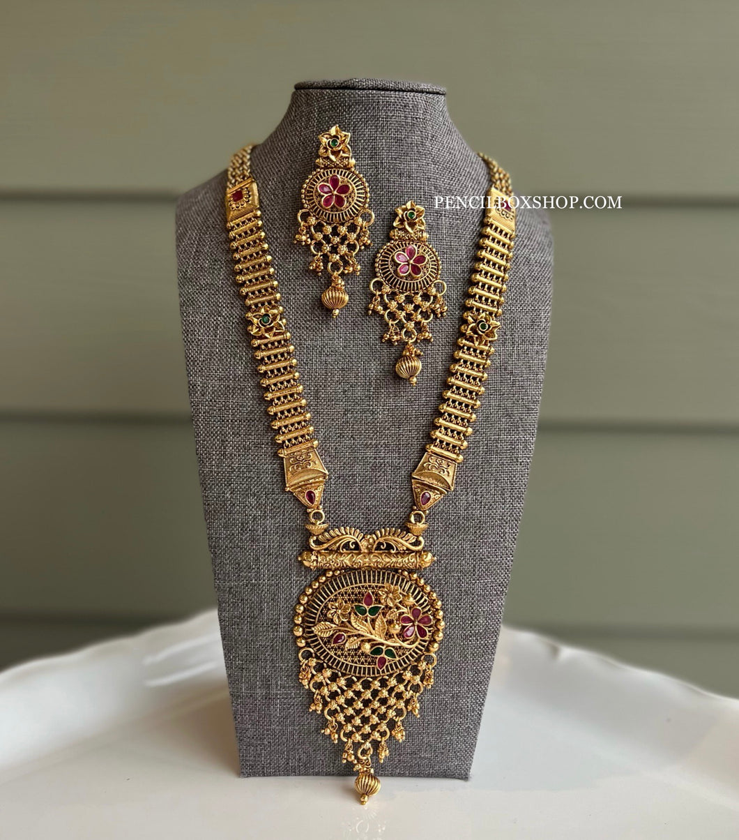 Multicolor Kundan Golden Dainty Long tassel Necklace set