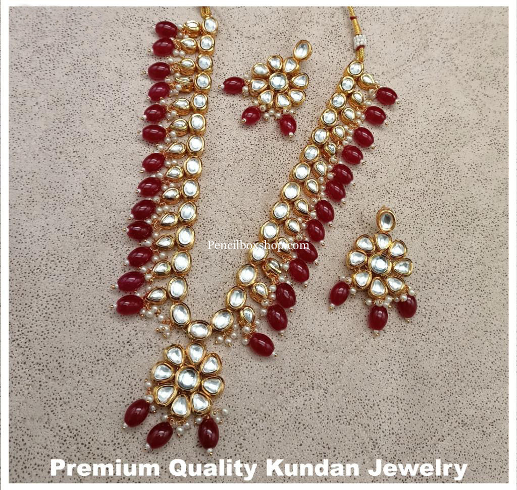 Kundan flower Long Mala Beads Back meenakari necklace set