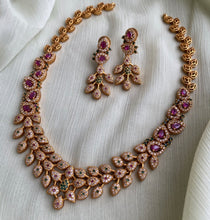 Load image into Gallery viewer, Multicolor Cz Flower Leaf Golden Finish Necklace set
