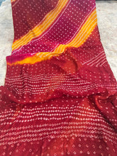 Load image into Gallery viewer, Bandhani Red Yellow pink Georgette Saree Elegant
