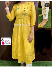 Load image into Gallery viewer, 2 pc yellow embroidery kurta with white pant women clothing
