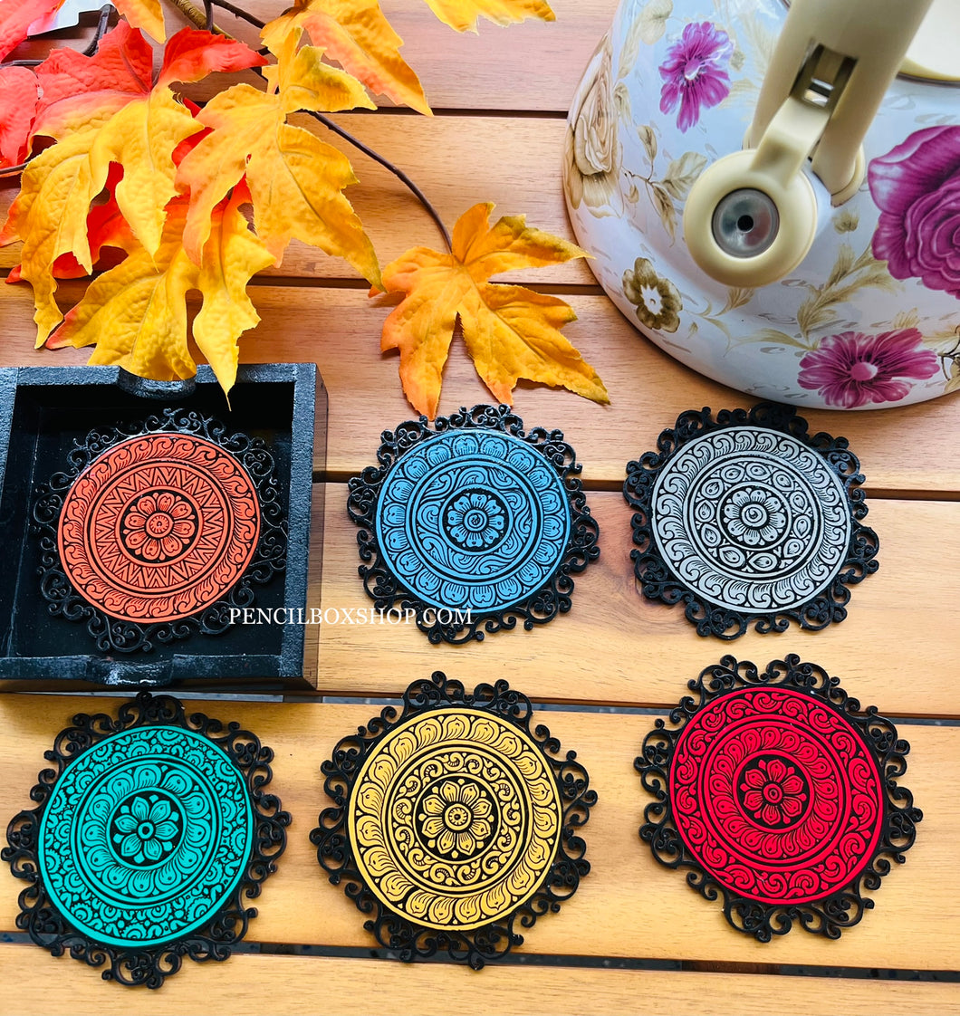 Set of 6 Tribal Printed Coasters Home Decor