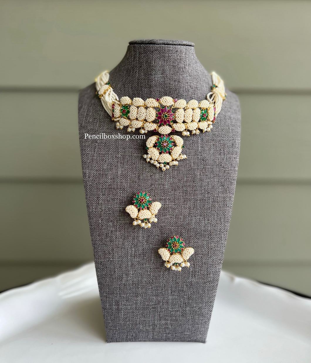 Real pearl American diamond Premium Multicolor Pearls Choker Necklace set