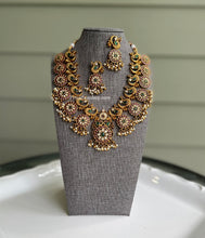 Load image into Gallery viewer, Multicolor Temple Exclusive Peacock Real Kemp stone Necklace Set
