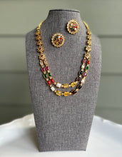 Load image into Gallery viewer, Two line Navratna Stone Kemp stone Necklace set
