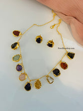 Load image into Gallery viewer, Contemporary Multicolor Natural Stone brass made Necklace Earrings set
