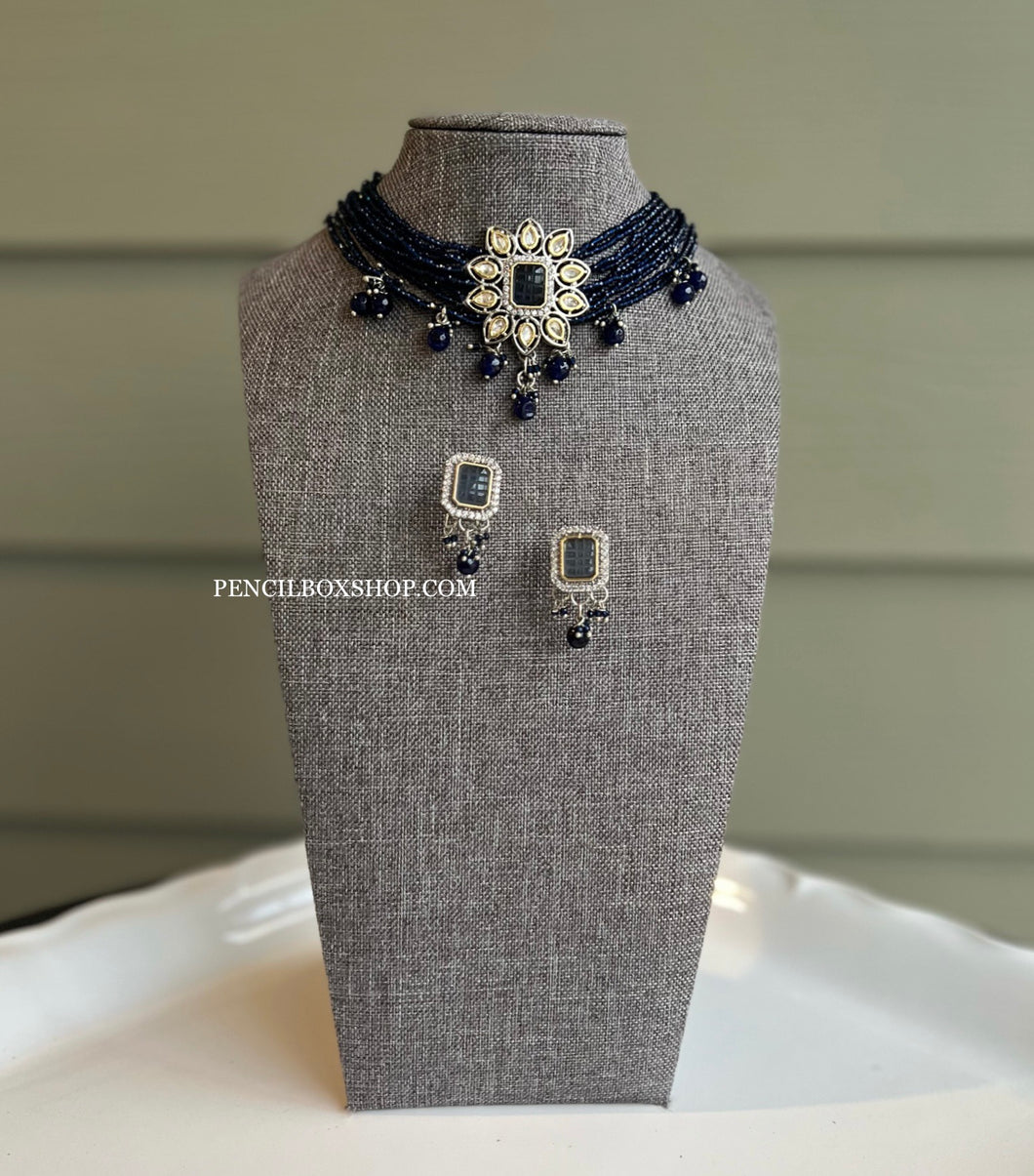 Uncut Crystal Beads drops American Diamond Choker Necklace set