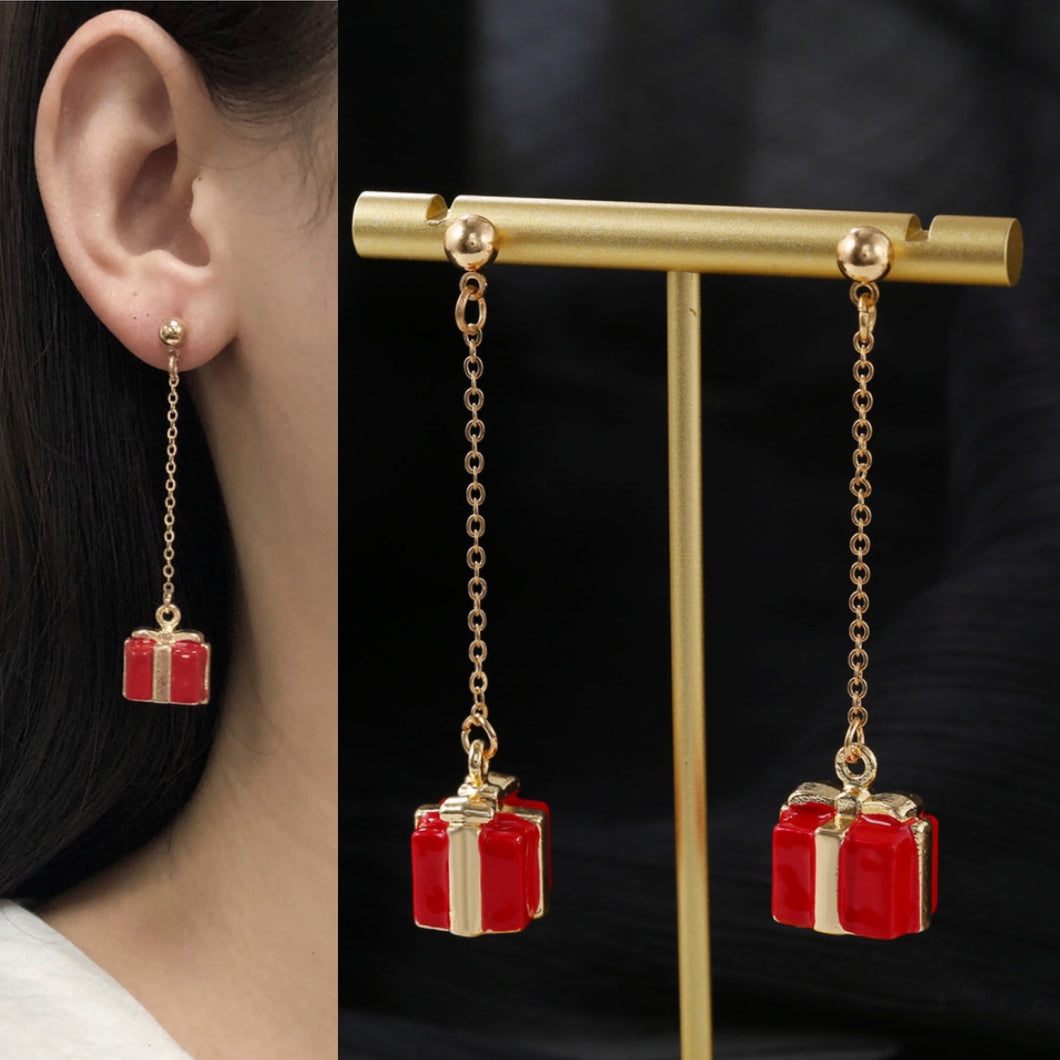 Red Golden Gift box Long Dangling Earrings IDW