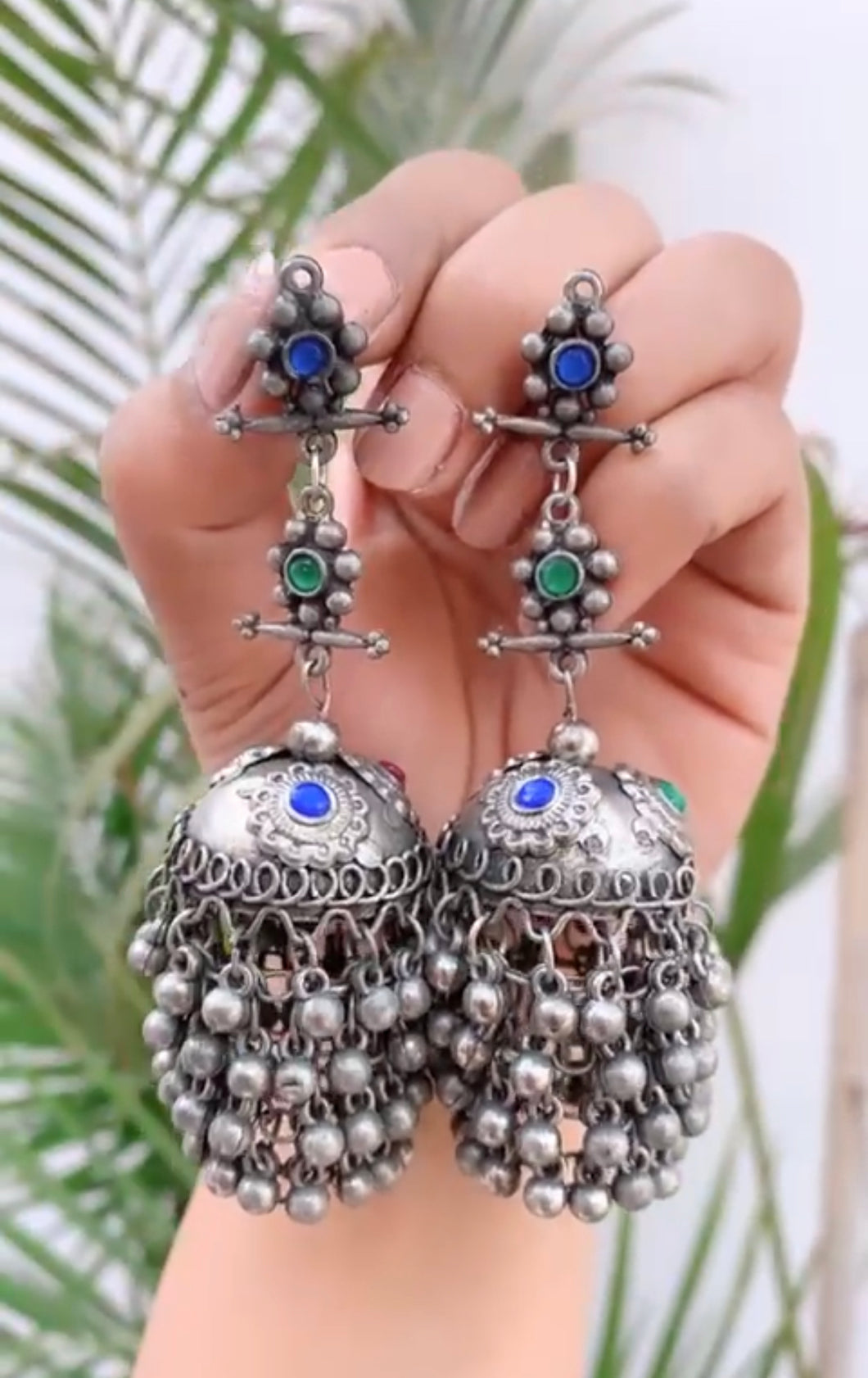 Multicolor Afghani Black Metal Long Dangling Jhumka Earrings