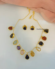 Load image into Gallery viewer, Contemporary Multicolor Natural Stone brass made Necklace Earrings set
