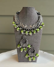 Load image into Gallery viewer, German silver Stone Peacock Statement necklace set
