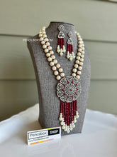 Load image into Gallery viewer, American Diamond Pearl Hydro Beads  long necklace set
